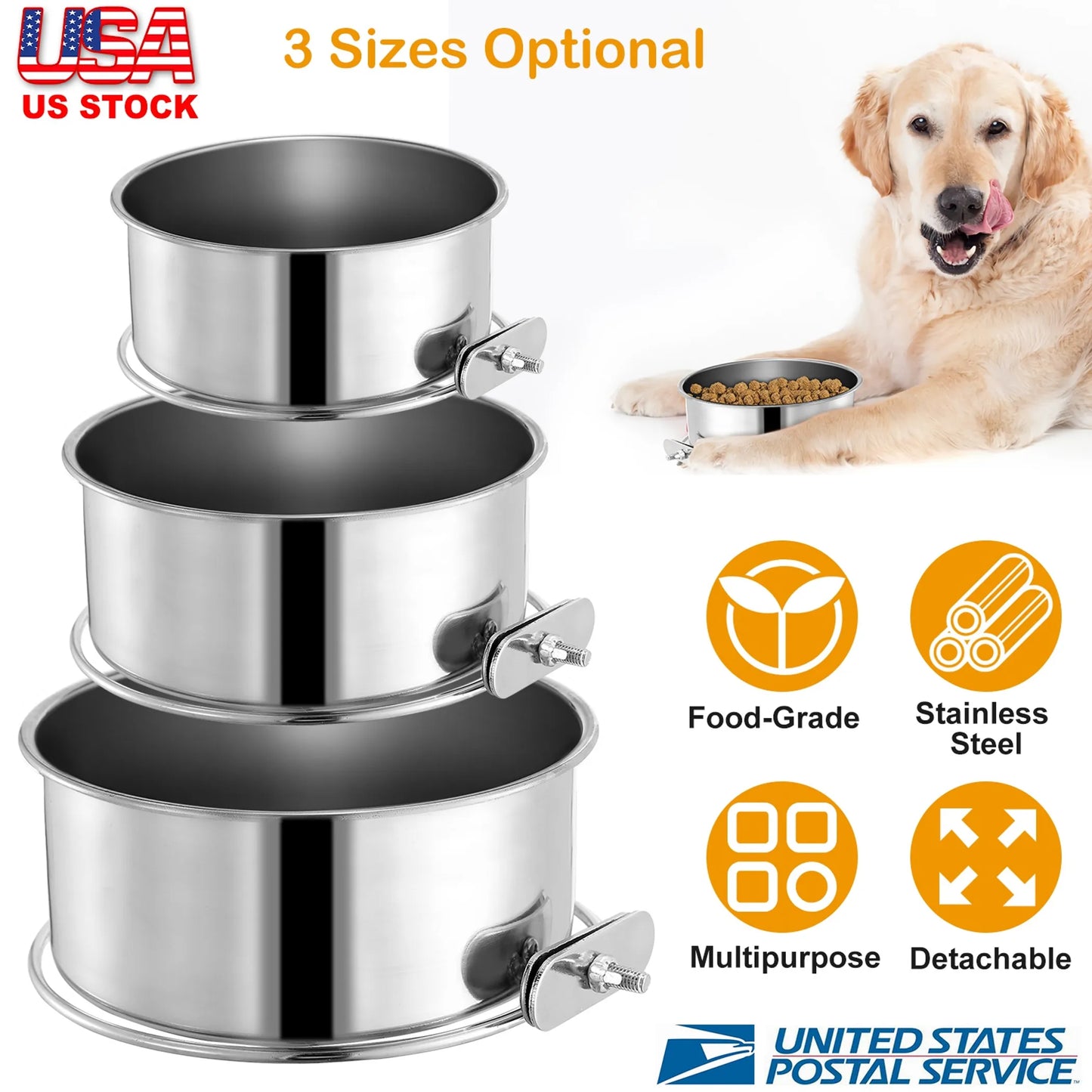 Stainless Steel Dog Bowl Pets Hanging Food Bowl