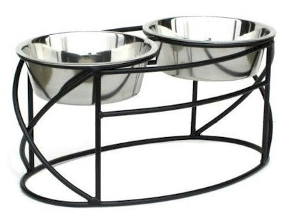 Oval Cross Double Raised Feeder - Medium - Black