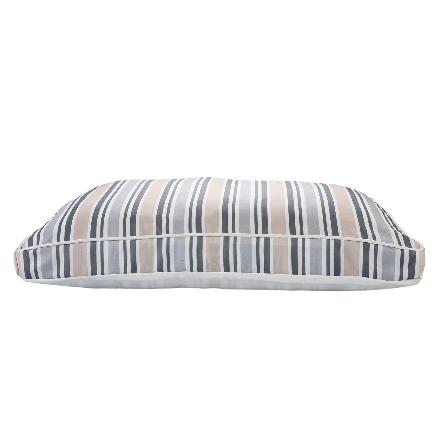 24" X 36" Gray Tan And White Striped Pillow Style Pet Bed With Removable Cover