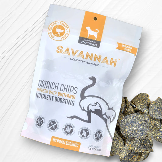 Ostrich Chips with Butternut : The Flavorful, Hypoallergenic Treat for Dogs with Sensitive Stomachs